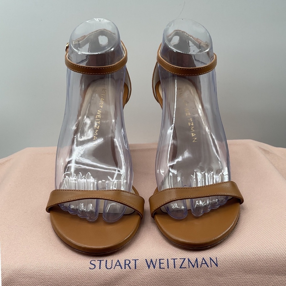 Stuart Weitzman Nudistsong Tan Leather Stiletto Ankle Strap Sandals 8B Spain